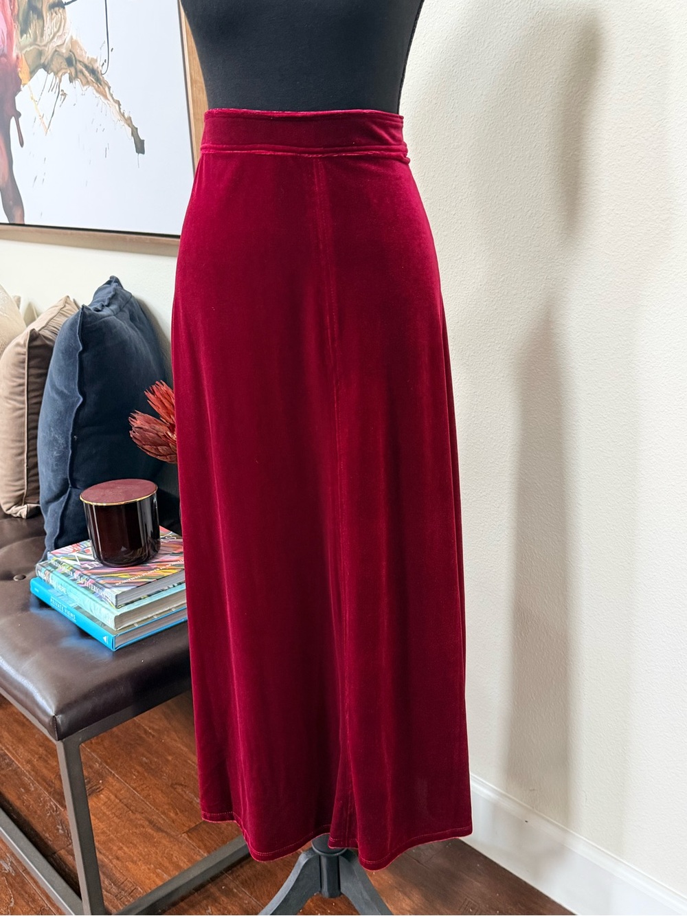 Vince Camuto Velvet Maxi Skirt in Wine Red
